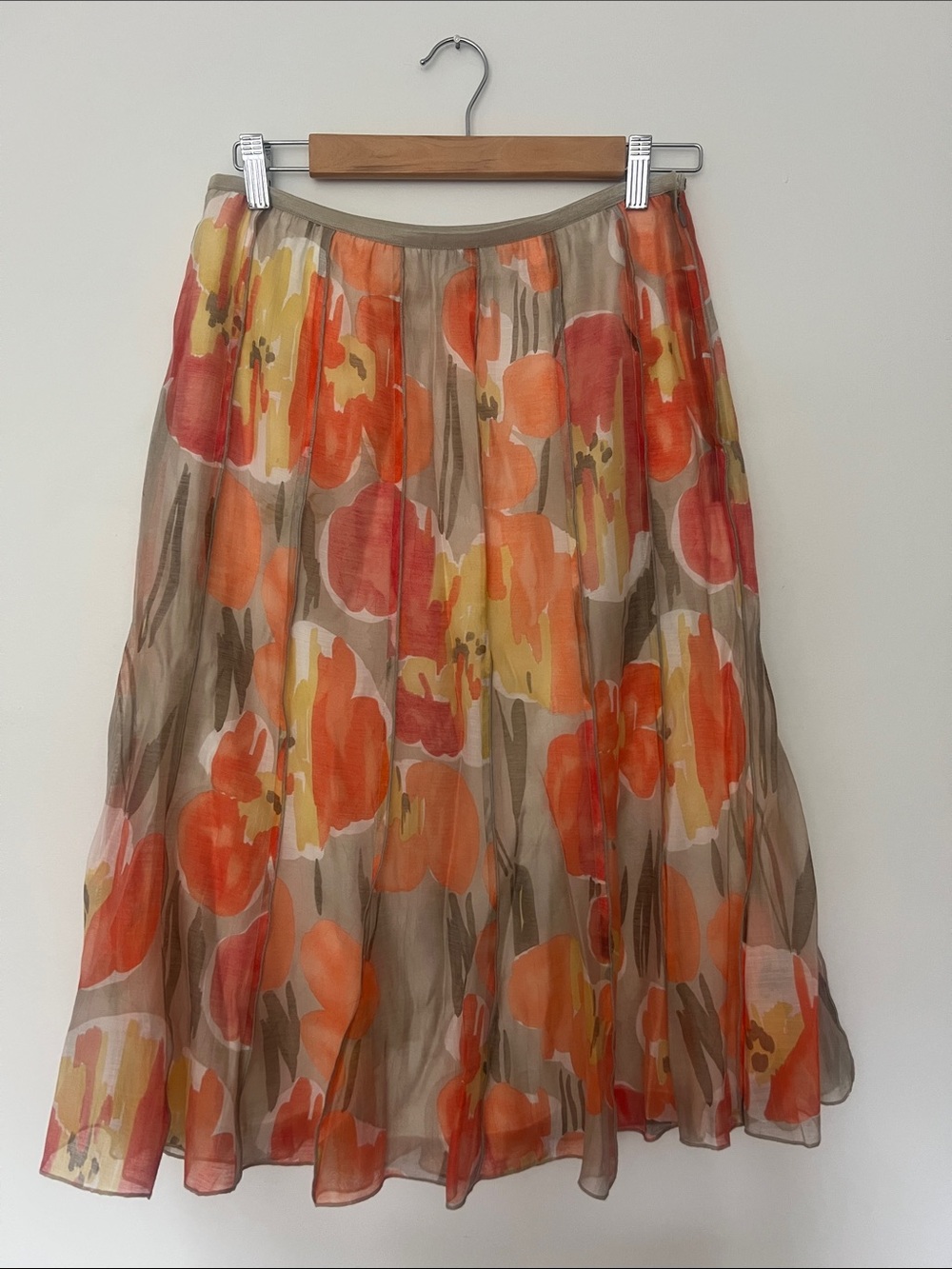 Stunning NIC+ZOE Floral Midi Skirt in Orange, Yellow, red and Tan